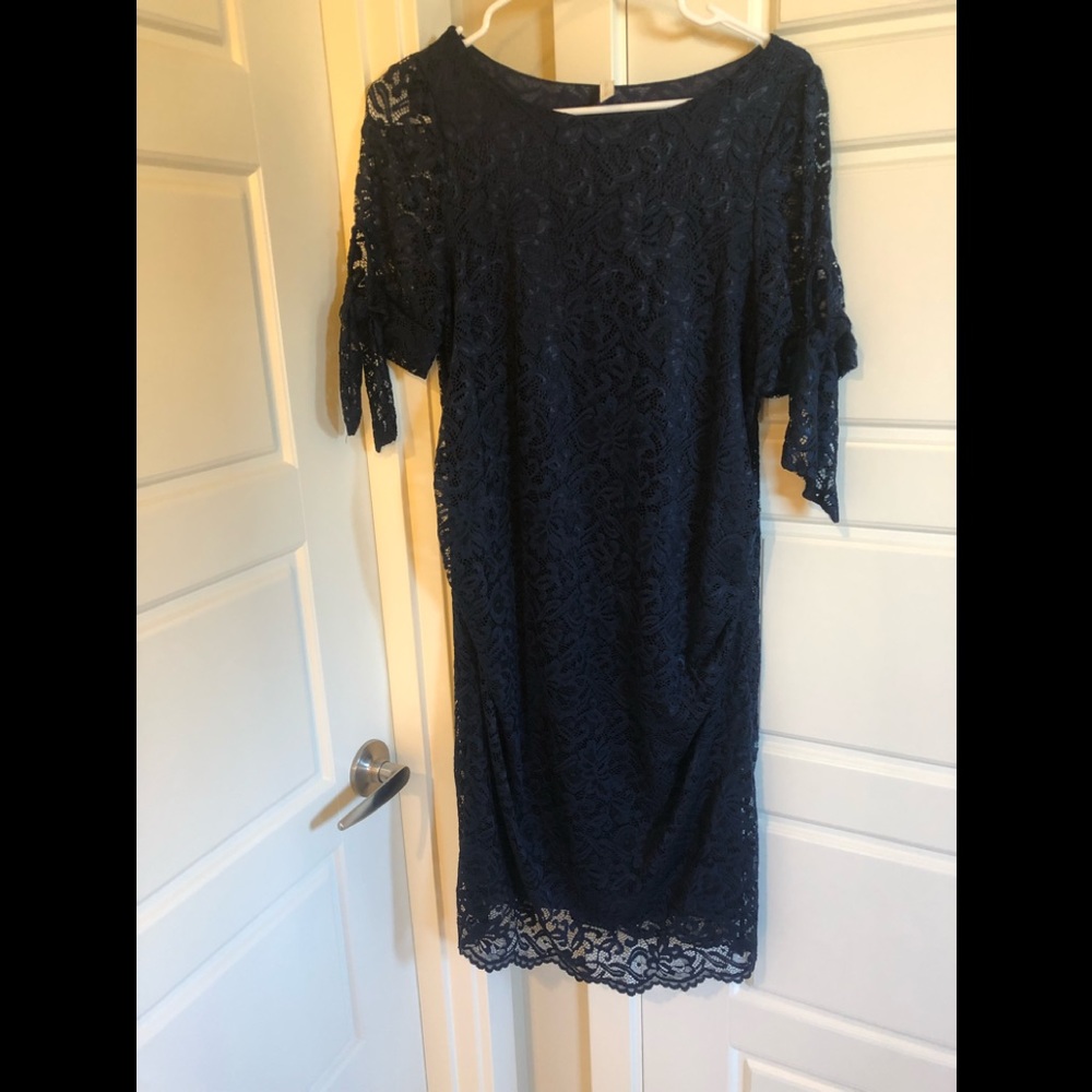 Navy lace pinkblush maternity dress